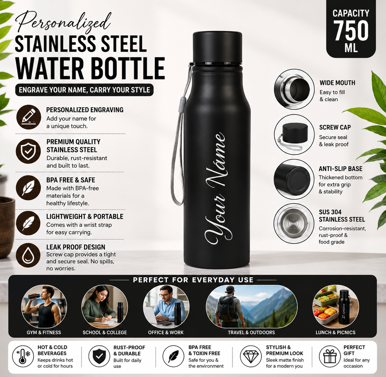 B2 Black Stainless Steel Bottle